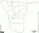 Kaart van de Republiek Namibië. Hoofdstad: Windhoek. Land in Zuidwest Afrika met kust aan de Atlantische Oceaan