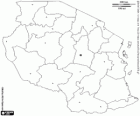 Kaart van de Verenigde Republiek Tanzania. Hoofdstad: Dodoma. Land in Centraal-Afrika met kust aan de Indische Oceaan