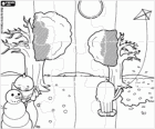 Puzzel van Pypus en de seizoenen van het jaar: winter, lente, zomer en herfst