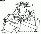 Een giraffe timmerman met hamer en nagels