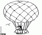 Een hete luchtballon vliegen met een passagier in de mand