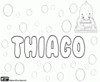 Thiago, variant van de naam van Hebreeuwse oorsprong Ya'akov, Jakob. Thiago, variant van Tiago