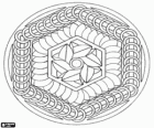 Circulaire mandala met zeshoeken gevormd door ringen en bladeren