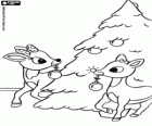 De rendieren Rudolph en Clarice versieren de kerstboom