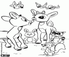 De rendieren Rudolph en Clarice met de dieren van het bos