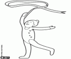 Ritmische gymnast in de uitoefening van het lint