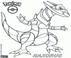 Haxorus, de laatste evolutie van Axew en Fraxure, Ononokusu in Japans. Een draak-achtige Pokémon