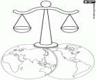 Werelddag voor Internationale Justitie, 17 juli. Het weegschaal is het symbool van gerechtigheid in de wereld