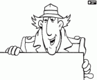 De lachende gezicht van Inspector Gadget met zijn karakteristieke hoed