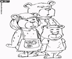 De drie beren, de vader, de moeder en de zoon. Goudlokje en de drie beren