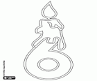 Tekening om te vullen met een nummer zes met een kaars