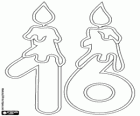 Nummer zestien met twee brandende kaarsen, tekening in dunne lijn versie
