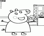 De moeder van Peppa Pig in de keuken