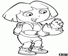 Dora de Explorer met een kuiken dat net is gekomen uit het ei in haar handen