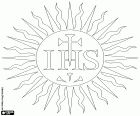 Het monogram van de naam van Jezus Christus, de letters IHS binnen een zon. Een symbool van het christendom