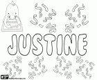 Justine, naam voor meisje in Nederlands, Frans, Duits, Noors en Engels. Justine, een naam afgeleid van het Latijnse Iustina