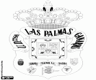 Schild van de Union Deportiva Las Palmas. Spaanse voetbalclub uit Las Palmas de Gran Canaria. Club opgericht in 1949 uit de fusie van vijf teams uit het eiland waarvan logo's worden weergegeven op het embleem UD Las Palmas
