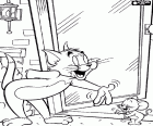 De gebaren van vriendelijkheid tussen de kat Tom en de muis Jerry voor de deur van het huis