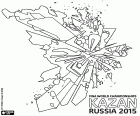 Het logo van de Wereldkampioenschappen zwemsporten 2015. Van 24 juli tot 9 augustus in Kazan, Rusland