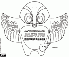 Logo met de mascotte van de Wereldkampioenschappen in atletiek 2015 in Peking, China. De mascotte is een swallow genaamd Yaner