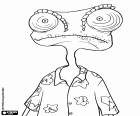 Rango de kameleon met zijn Hawaiian shirt met bloemen, de belangrijkste protagonist van de film
