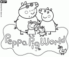 Het logo van Peppa Pig World, een pretpark gewijd aan de karakters van Peppa Pig te Paultons Park, New Forest, Hampshire, Verenigd Koninkrijk