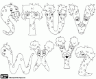 De letters van de monsters van de S tot Z. De monsters van de letters S, T, U, V, W, X, Y, Z