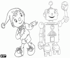 Noddy met zijn nieuwe vriend Whiz de robot die afkomstig is uit het dorp Robot