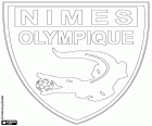 Schild van Nîmes Olympique, voetbalclub met hoofdkantoor in de stad van Nimes, hoofdstad van het departement Gard in het zuiden van Frankrijk