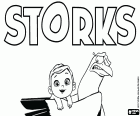 Het logo origineel in het Engels van Storks, een animatiefilm over de legende van de ooievaars en de baby 's