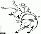 Een cowboy berijden van een stier op een rodeo, een typisch tafereel in de oude Amerikaanse westen