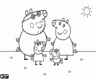 De wandeling door het gebied van Peppa Pig met haar familie op een zonnige dag
