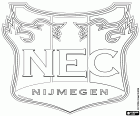 Badge van Nijmegen Eendracht Combinatie, NEC Nijmegen, voetbalclub  met het hoofdkantoor in Nijmegen, stad in de provincie Gelderland, gelegen aan de oevers van de rivier de Waal in het oosten van Nederland, dichtbij de grens met Duitsland