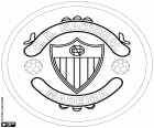 Schild van Clube Desportivo Nacional, Nacional de Madeira, voetbalclub uit Funchal, stad van het eiland Madeira en hoofdstad van de autonome regio Madeira, Portugese archipel in de Atlantische Oceaan
