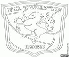 Badge van Football Club Twente, voetbalclub met hoofdkantoor in Enschede, stad, dicht bij de grens met Duitsland, in de provincie Overijssel, in het Midden-Oosten gebied van Nederland