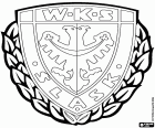 Schild van WKS Śląsk Wrocław, Wrocławski Klub Sportowy Śląsk Wrocław SA, voetbalclub uit Wroclaw of Breslau, stad aan de oevers van de rivier de Oder en de hoofdstad van het woiwodschap Neder-Silezië in het zuidwesten van Polen