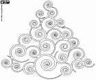 Een decoratie met de vorm van een kerstboom gemaakt met spiralen