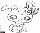Een leuk konijntje met een sieraad op het oor, een bloem, een andere dierlijke speelgoed van Littlest Pet Shop