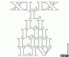 In dit educatieve blad over Romeinse numerieke systeem, de Romeinse getallen 49, 50, 51, 52, 53 en 54
