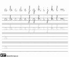 Een oefening van de kalligrafie met het alfabet, de kleine letters van A tot M