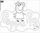 Een puzzel om te kleuren, uitknippen en spelen met het logo van de beroemdste varkentje Peppa Pig