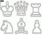 De zes symbolen vertegenwoordigen de zes soorten schaakstukken. Koning, Koningin, Toren, Paard, Loper en Pion