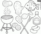 Een collectie van kleurplaten over barbecues met enkele van de meest voorkomende producten en sommige essentiële gebruiksvoorwerpen. Een barbecue kan een feestelijke maaltijd worden als het kan worden voorbereid voor veel diners