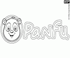Het logo van Panfu met het gezicht van een panda beer. Panfu is een educatieve virtuele wereld voor kinderen met multiplayer games