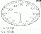 9:30 en 21:30, hoe laat is het? Nu is het half tien, het horloge geeft aan dat het dertig minuten langs negen uur