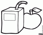 Een optie voor de snacken van kinderen op school, een juice en een appel