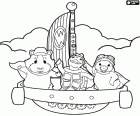De drie dieren protagonisten in hun vliegende schip, de helden van Wonder Pets