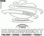 Het logo van FIBA EuroBasket 2017, het Europese mannelijke basketbal kampioenschap van 31 augustus tot 17 September 2017, in vier landen, Finland, Israël, Roemenië en Turkije