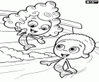Twee van de Bubble Guppies, Deema en Goby geanimeerd praten