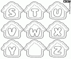 De hoofdletters S, T, U, V, W, X, Y en Z binnen een huisje, een kerst-koekje